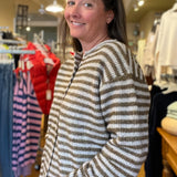 Brown Stripe Button-up Cardigan - Miou Muse
