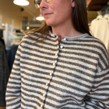 Brown Stripe Button-up Cardigan - Miou Muse