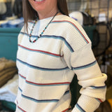L.L.Bean Sunwashed Waffle Sweater, Striped