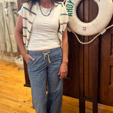 L.L.Bean Lakewashed Pull-On Wide Leg Chambray Chinos
